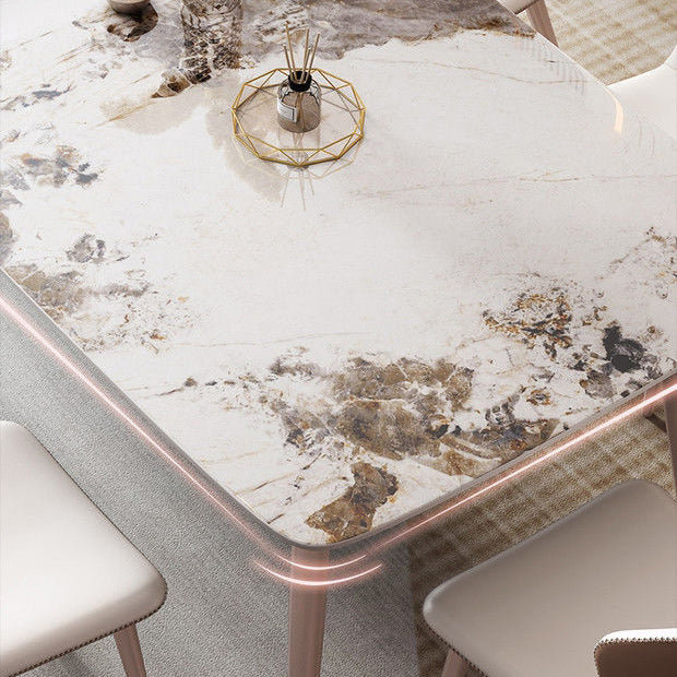 Modern White Stone Rectangular Kitchen Dining Table for Dining Hall
