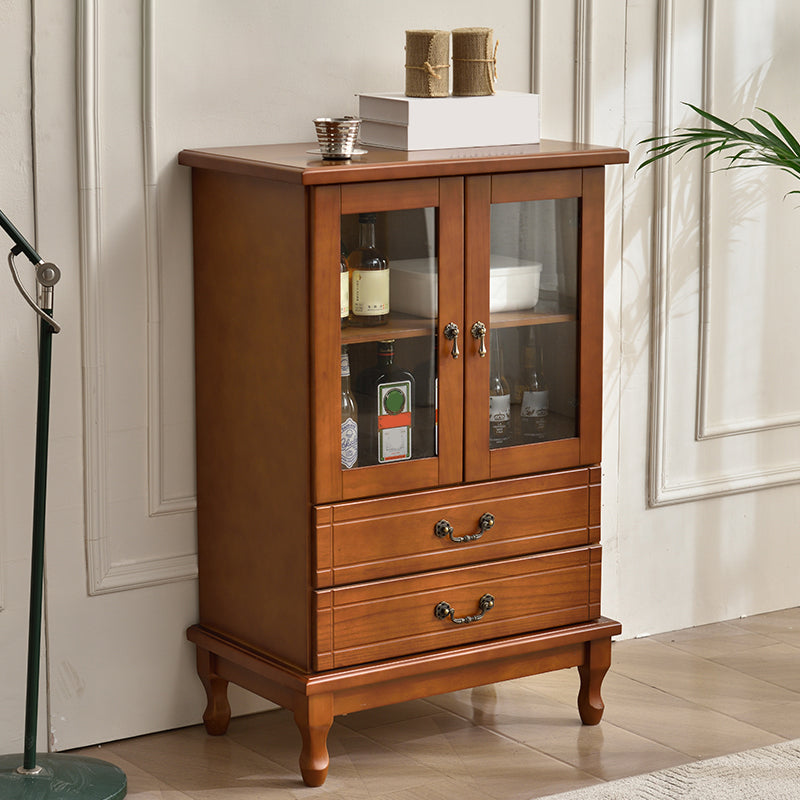 Matte Finish Wooden Floor Wine Holder with Storage for Dining Room