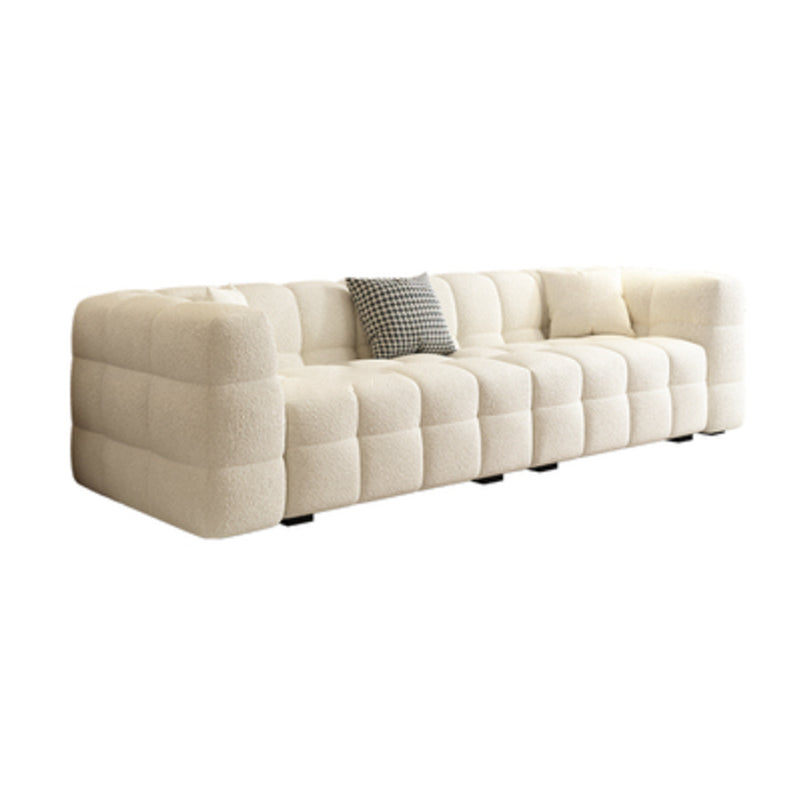 Contemporary Biscuit Back Tuxedo Arm Sofa in White For Living Room