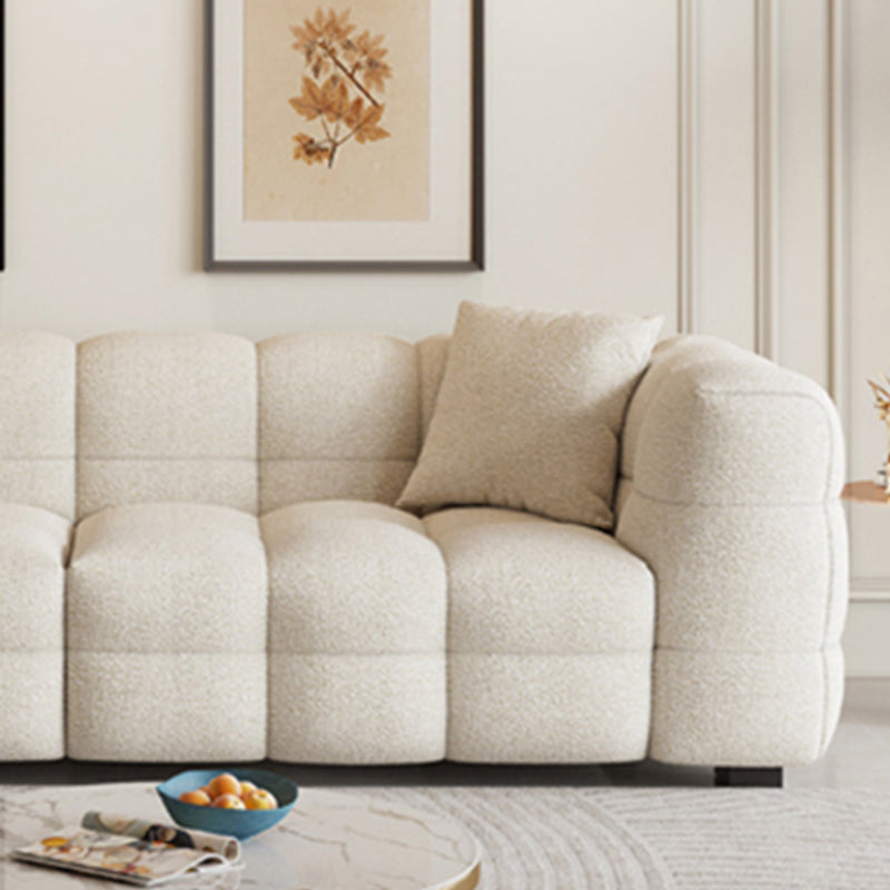 Contemporary Biscuit Back Tuxedo Arm Sofa in White For Living Room