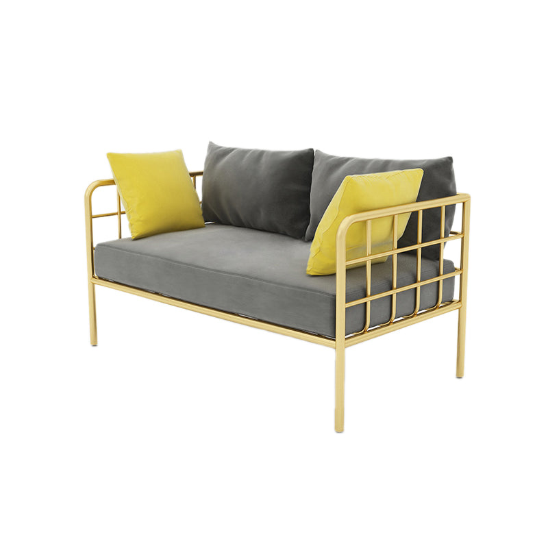 Contemporary Metal Frame Velvet Square Arm Sofa For Living Room