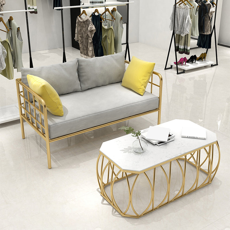 Contemporary Metal Frame Velvet Square Arm Sofa For Living Room