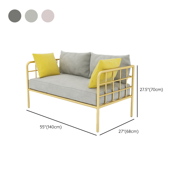 Contemporary Metal Frame Velvet Square Arm Sofa For Living Room
