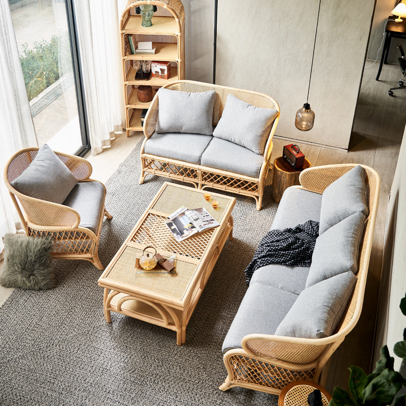 Scandinavian Wood Frame Cotton Blend Sofa in Gray For Living Room