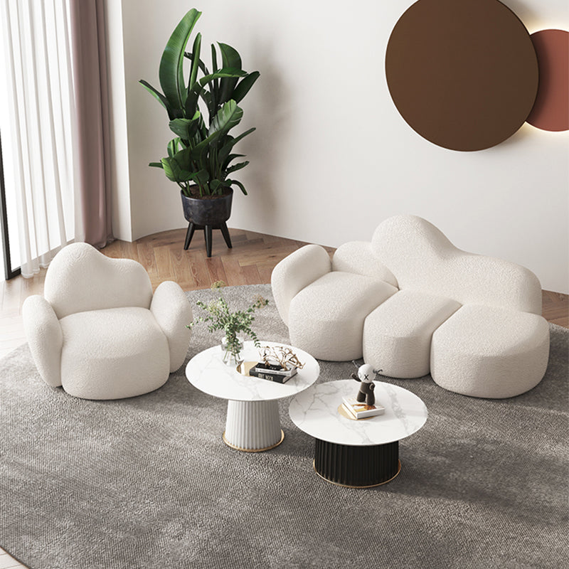 Scandinavian 29.92" Wide Wool Wood Frame Sofa in White For Living Room