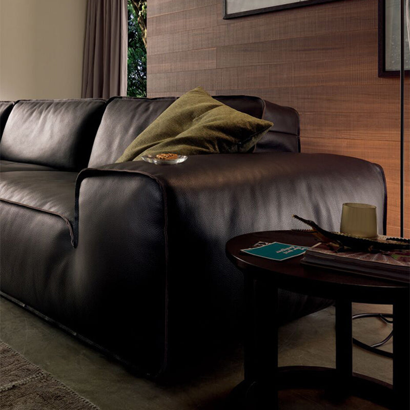 Contemporary Genuine Leather Square Arm Sofa For Living Room