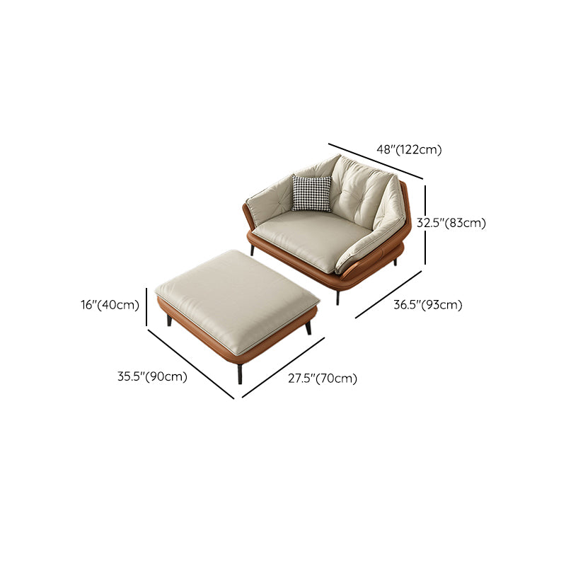 Modern Wood Frame Genuine Leather Flared Arm Sofa with Tufted Back