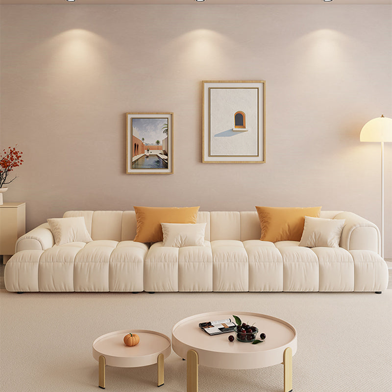 Scandinavian Wood Frame Recessed Arm Sofa in White for Living Room