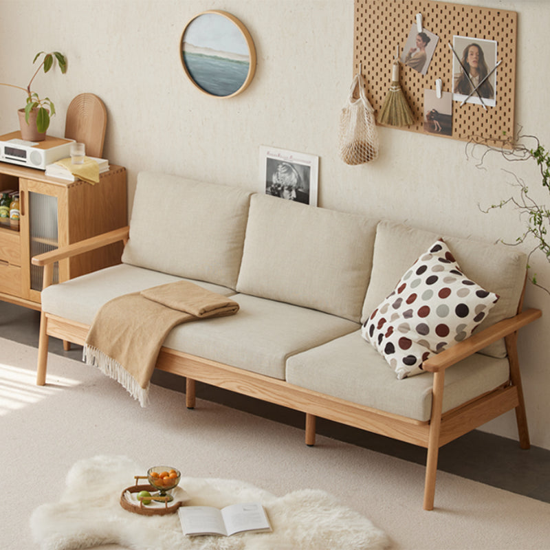 Scandinavian Solid Wood Linen Sofa with Pillow Back for Living Room