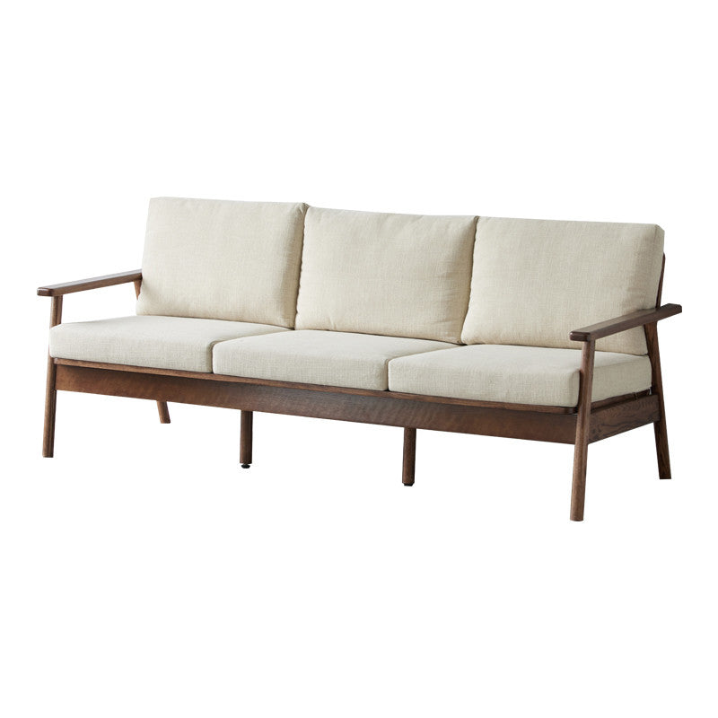 Scandinavian Solid Wood Linen Sofa with Pillow Back for Living Room