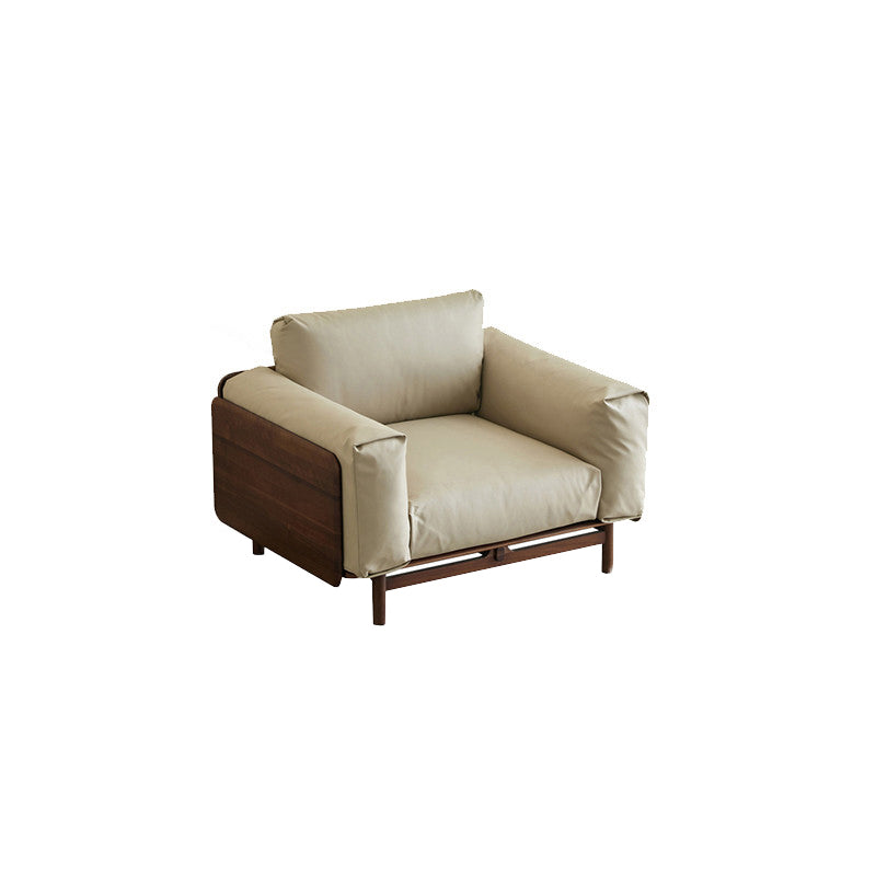 Scandinavian Solid Wood Leather Square Arm Sofa for Living Room