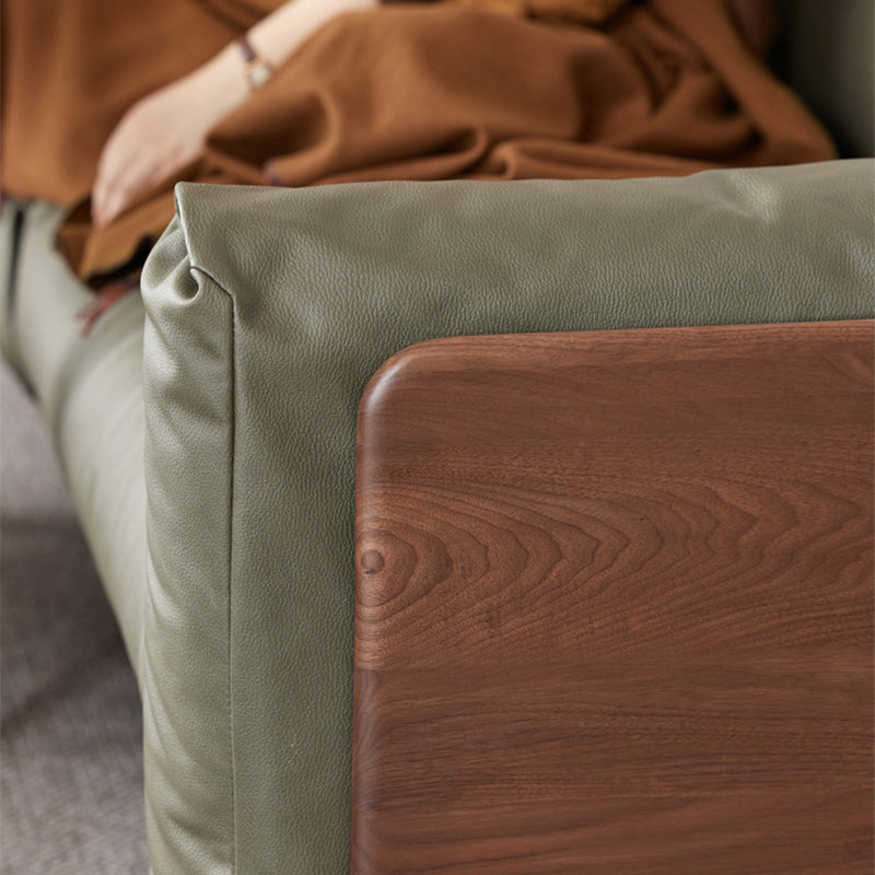 Scandinavian Solid Wood Leather Square Arm Sofa for Living Room