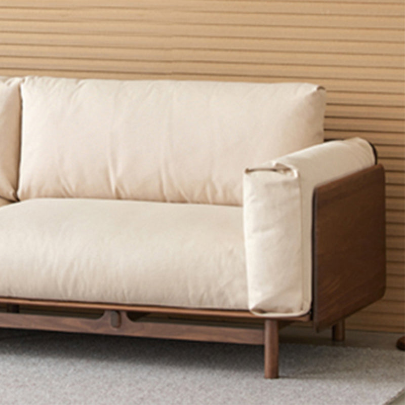 Scandinavian Solid Wood Leather Square Arm Sofa for Living Room