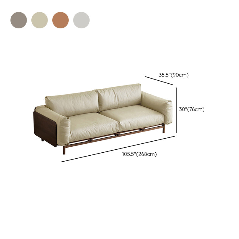 Scandinavian Solid Wood Leather Square Arm Sofa for Living Room