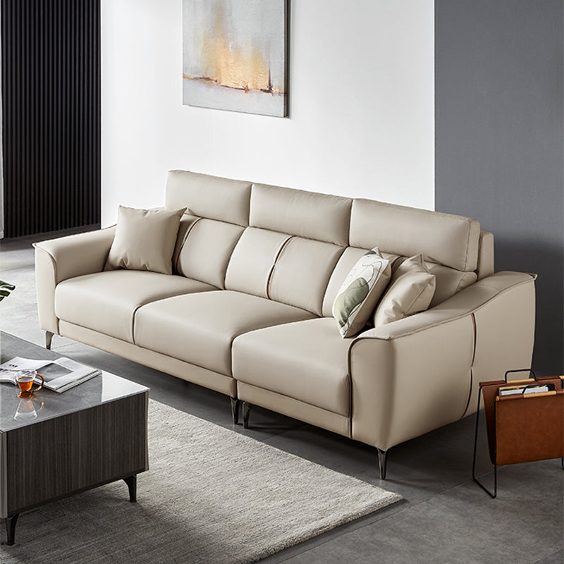 Contemporary Style Faux Leather Solid Color Sewn Pillow Back Sofa