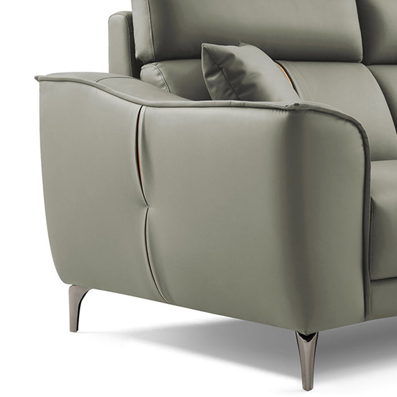 Contemporary Style Faux Leather Solid Color Sewn Pillow Back Sofa