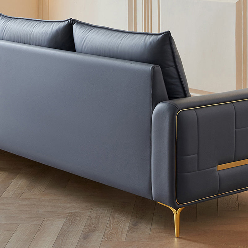 Contemporary Faux Leather Sewn Pillow Back Square Arm Sofa For Living Room