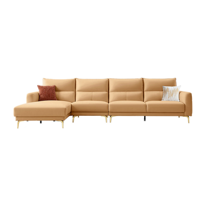 Contemporary Faux Leather Sewn Pillow Back Square Arm Sofa For Living Room