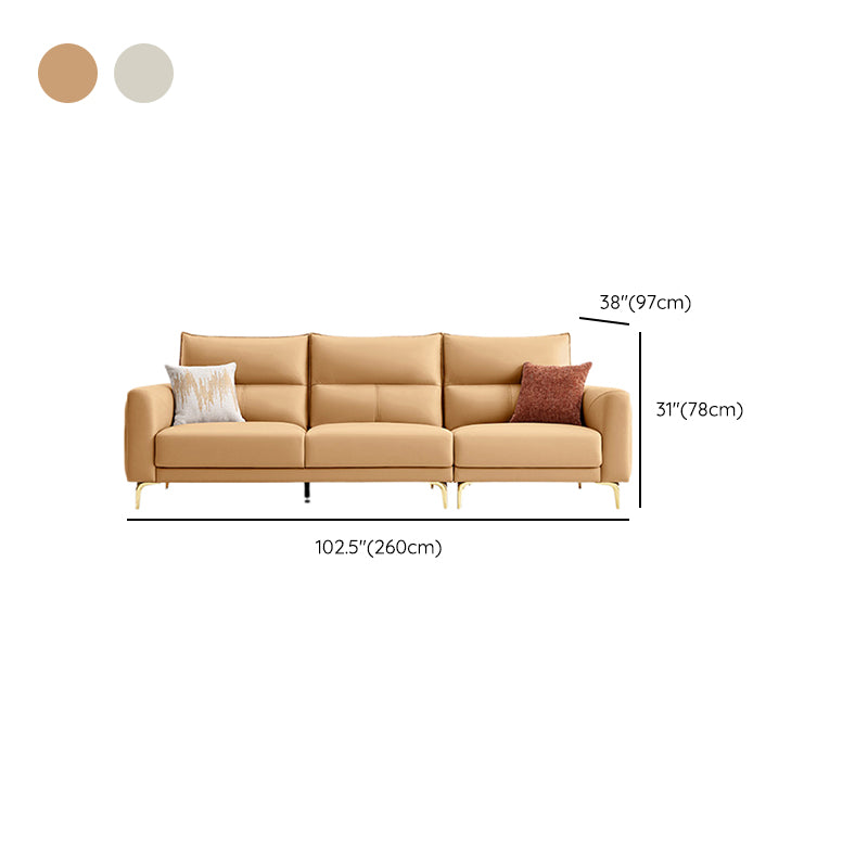 Contemporary Faux Leather Sewn Pillow Back Square Arm Sofa For Living Room