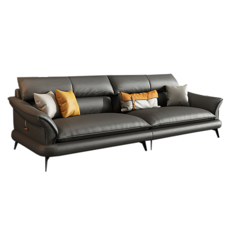 Contemporary Genuine Leather Flared Arm Sofa For Living Room