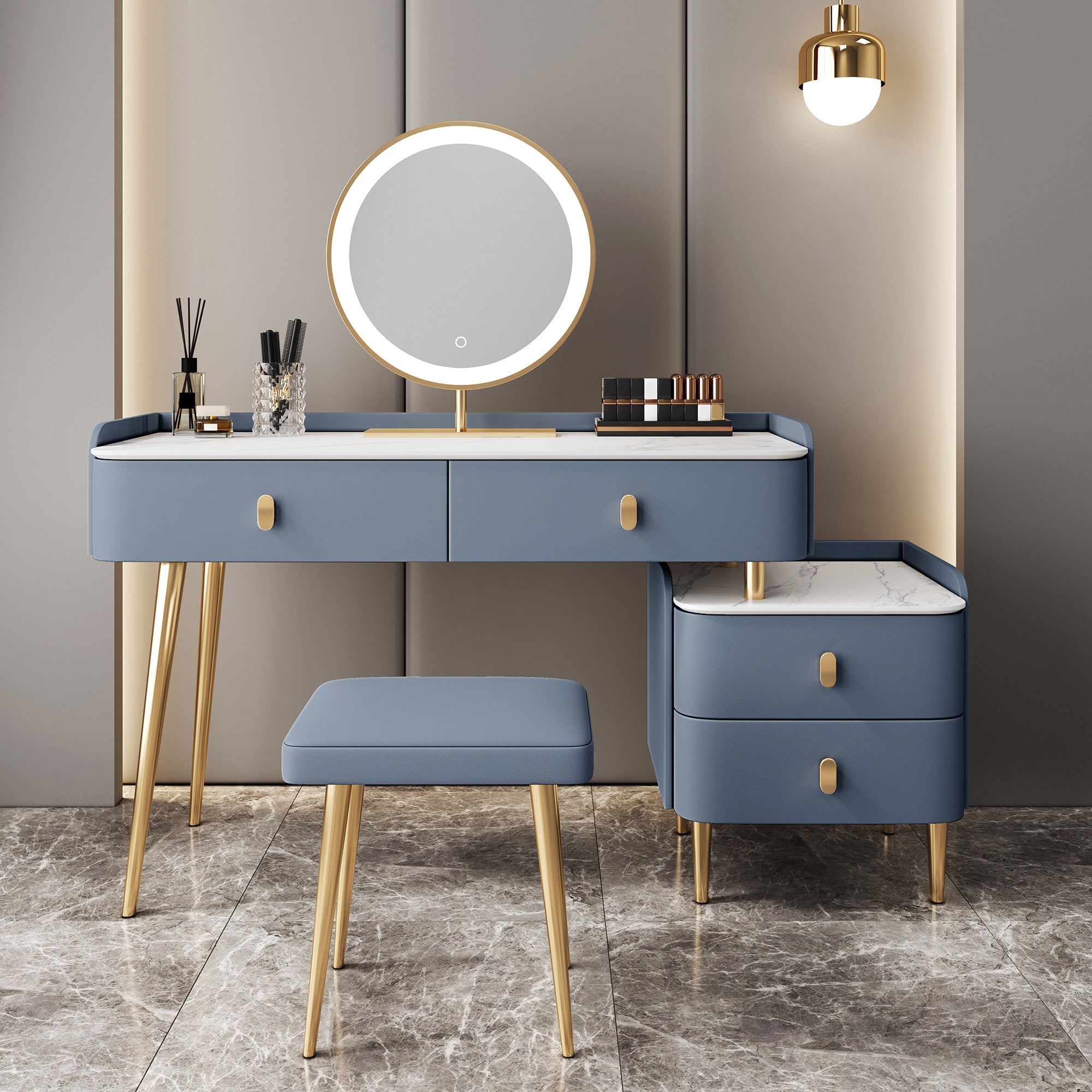 Modern with Drawer Lighted Mirror Solid Wood Bedroom Vanity Dressing Table