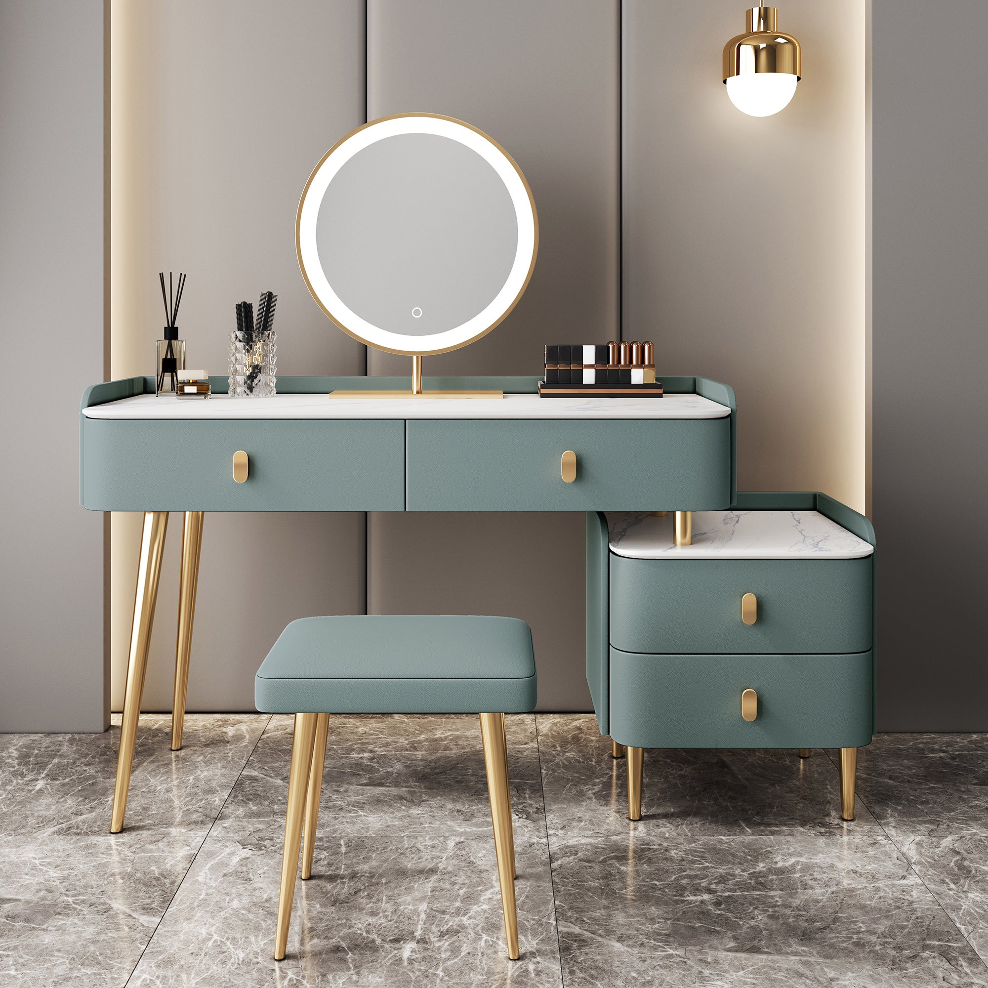 Modern with Drawer Lighted Mirror Solid Wood Bedroom Vanity Dressing Table