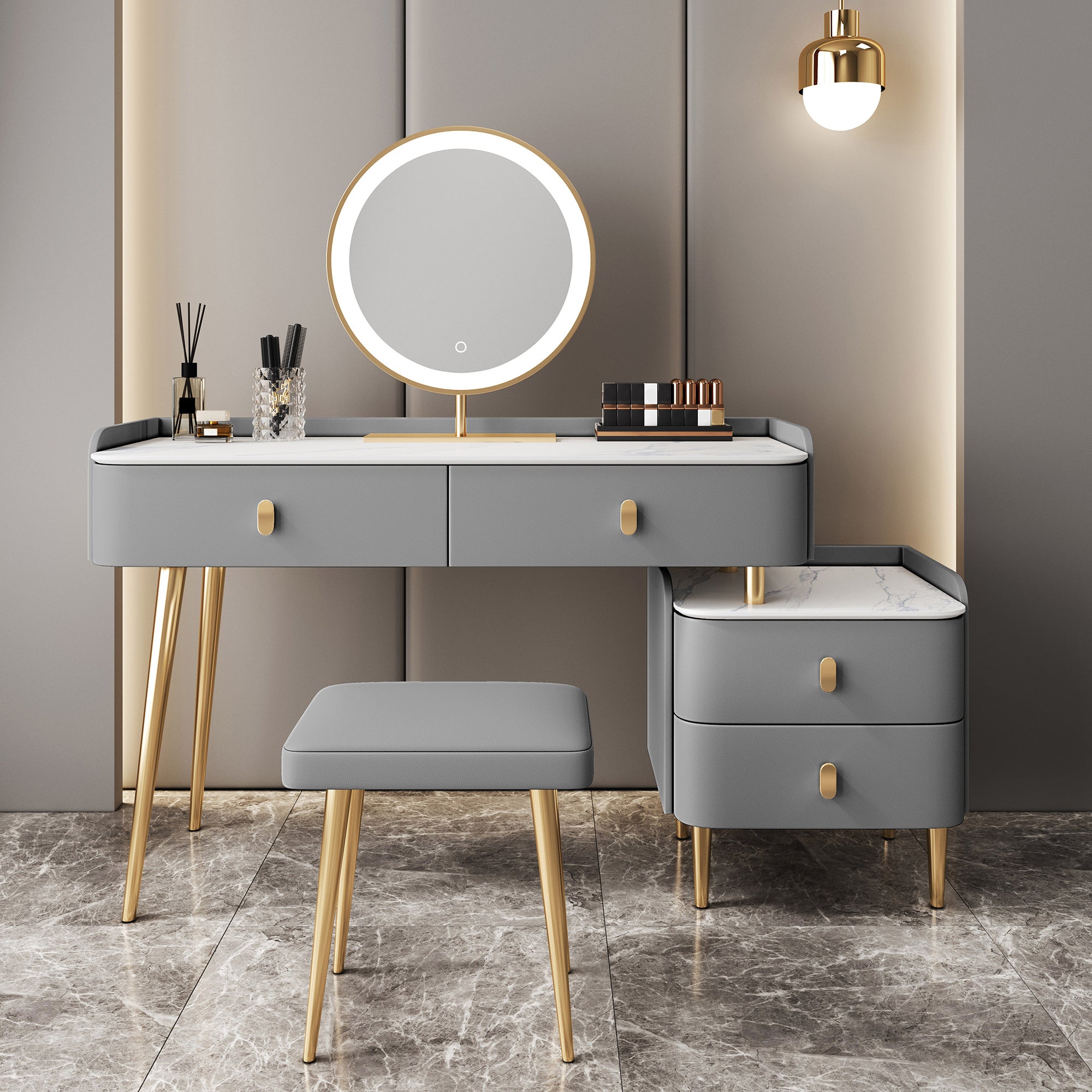 Modern with Drawer Lighted Mirror Solid Wood Bedroom Vanity Dressing Table