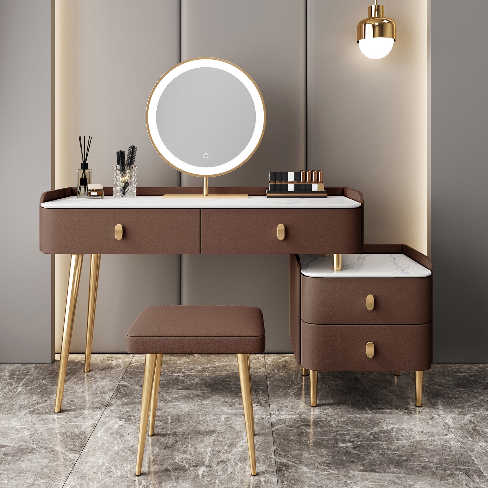 Modern with Drawer Lighted Mirror Solid Wood Bedroom Vanity Dressing Table