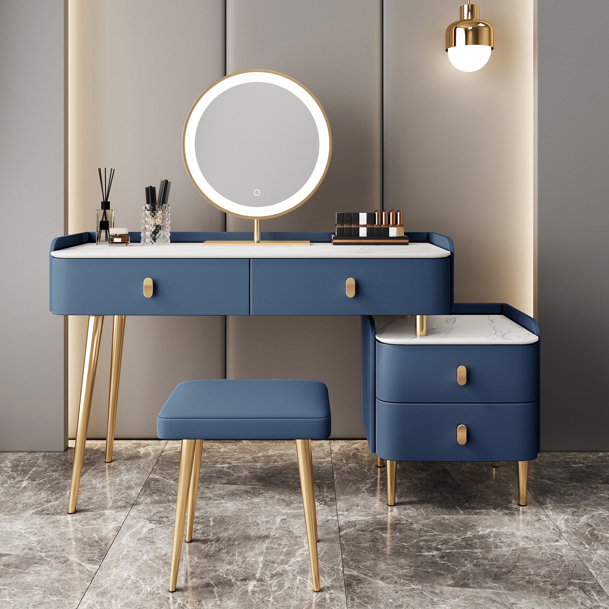Modern with Drawer Lighted Mirror Solid Wood Bedroom Vanity Dressing Table