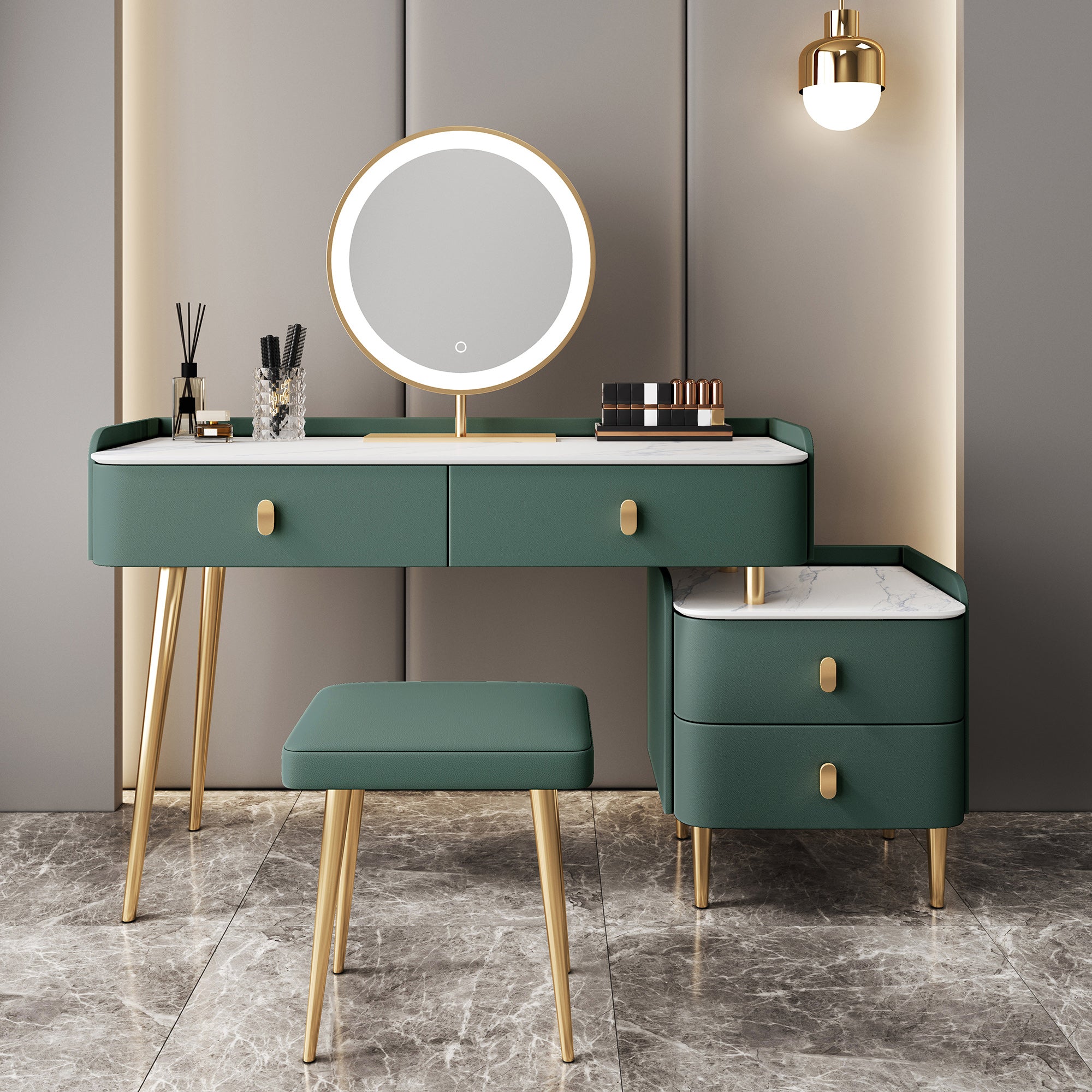 Modern with Drawer Lighted Mirror Solid Wood Bedroom Vanity Dressing Table