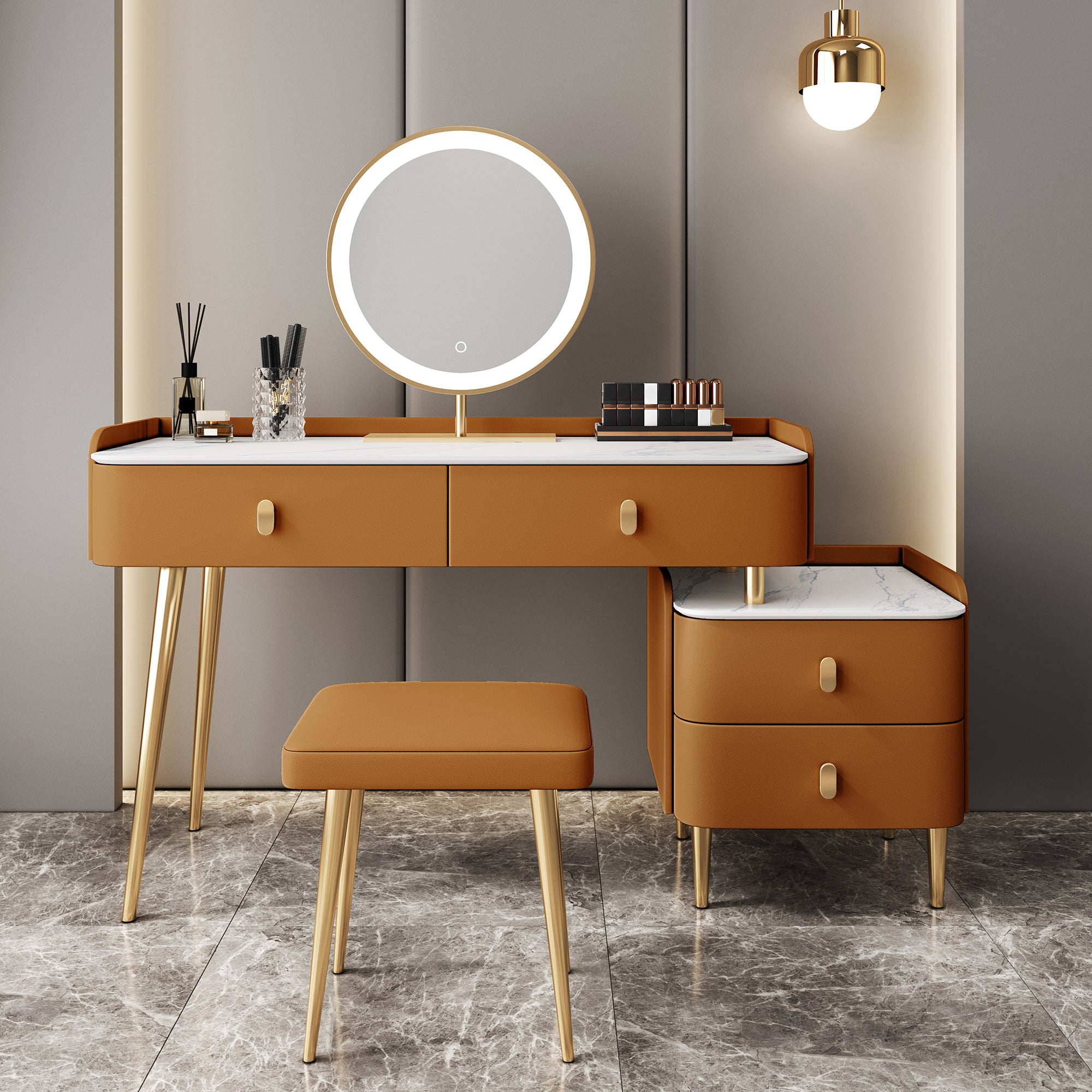 Modern with Drawer Lighted Mirror Solid Wood Bedroom Vanity Dressing Table