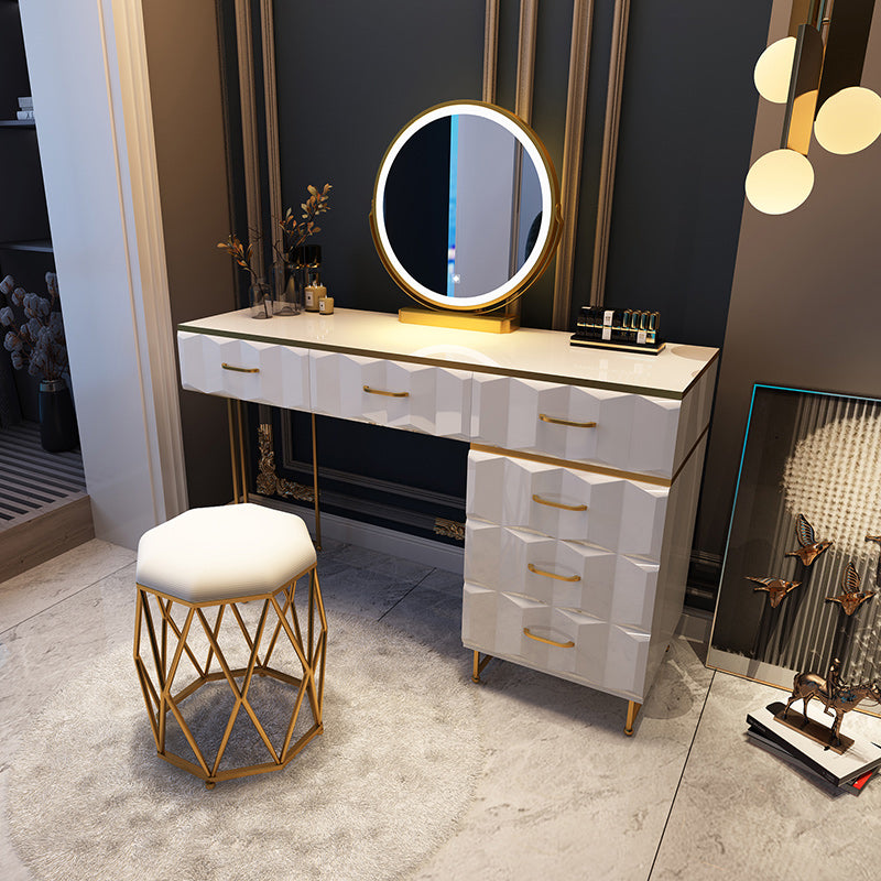Contemporary Gold Lighted Mirror Bedroom With Drawer Wooden Make-up Vanity