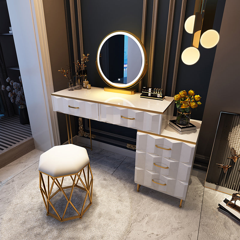 Contemporary Gold Lighted Mirror Bedroom With Drawer Wooden Make-up Vanity