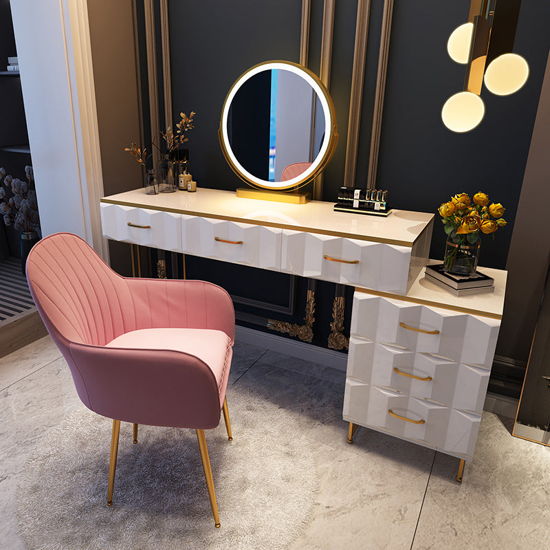 Contemporary Gold Lighted Mirror Bedroom With Drawer Wooden Make-up Vanity