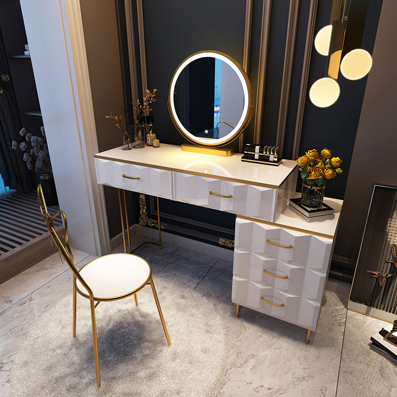 Contemporary Gold Lighted Mirror Bedroom With Drawer Wooden Make-up Vanity