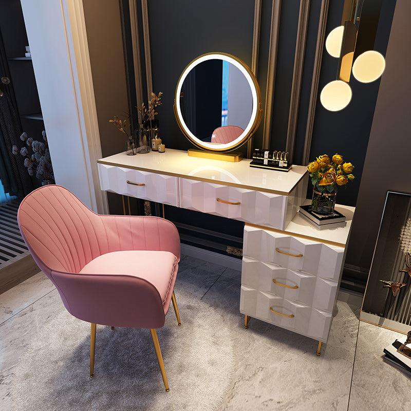 Contemporary Gold Lighted Mirror Bedroom With Drawer Wooden Make-up Vanity