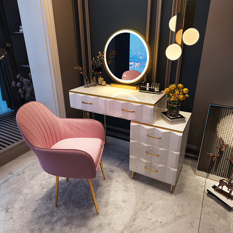 Contemporary Gold Lighted Mirror Bedroom With Drawer Wooden Make-up Vanity