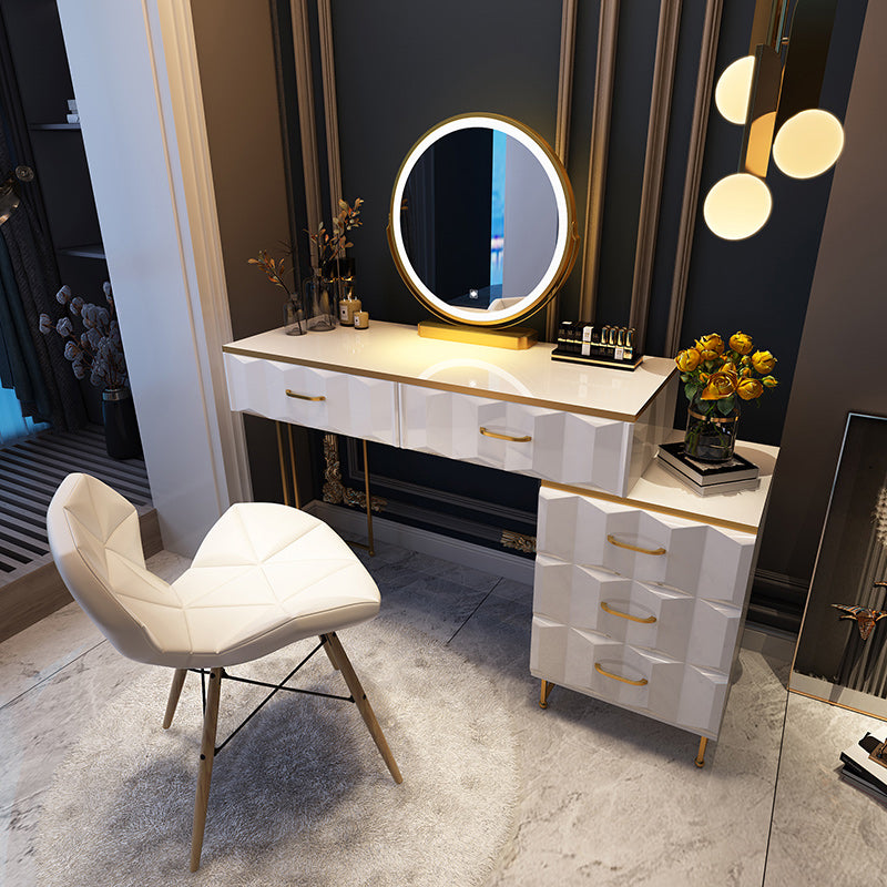 Contemporary Gold Lighted Mirror Bedroom With Drawer Wooden Make-up Vanity