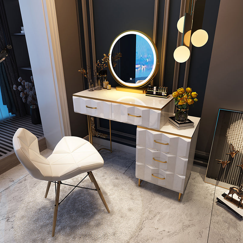 Contemporary Gold Lighted Mirror Bedroom With Drawer Wooden Make-up Vanity