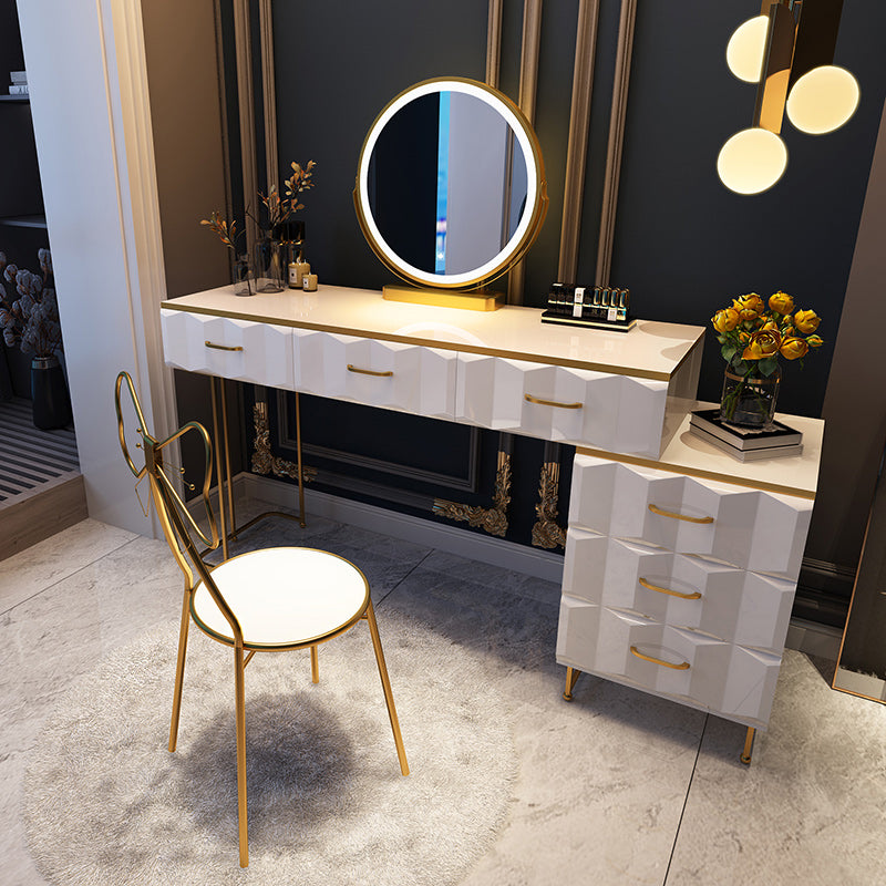 Contemporary Gold Lighted Mirror Bedroom With Drawer Wooden Make-up Vanity