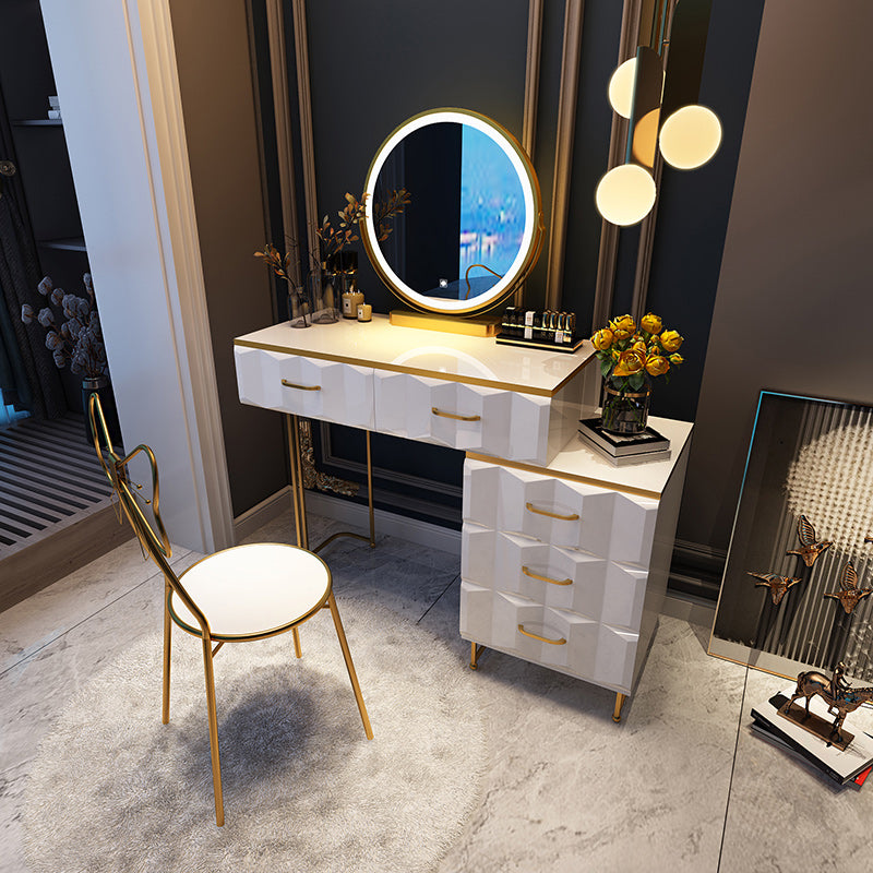 Contemporary Gold Lighted Mirror Bedroom With Drawer Wooden Make-up Vanity