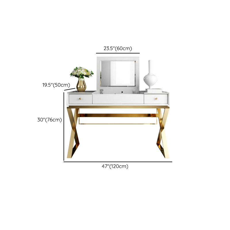 Contemporary White With Stool Mirror Bedroom Metallic Make-up Vanity