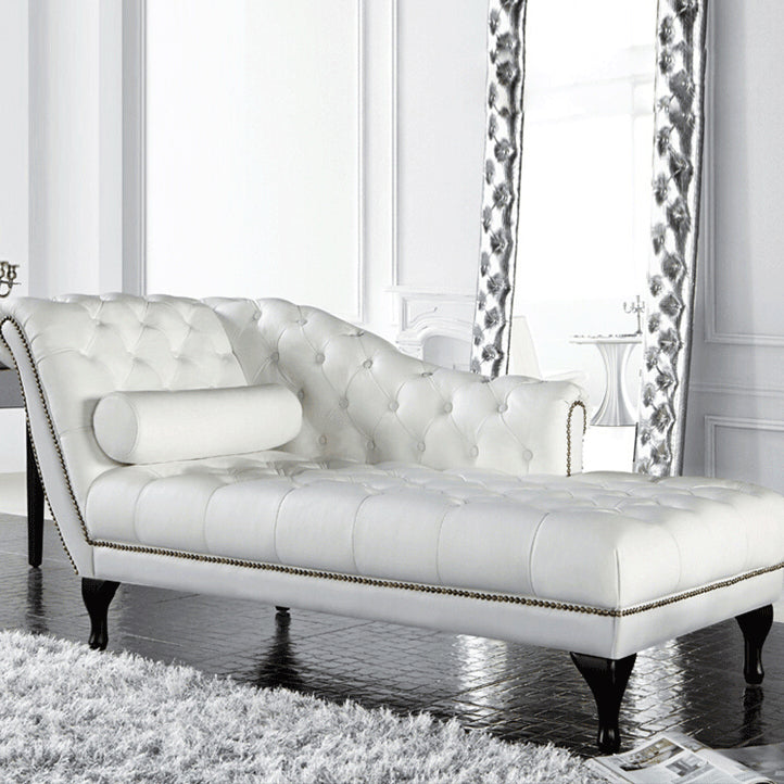 Living Room Chaise Flare Arm Leather Chaise Lounge with Tufted Upholster