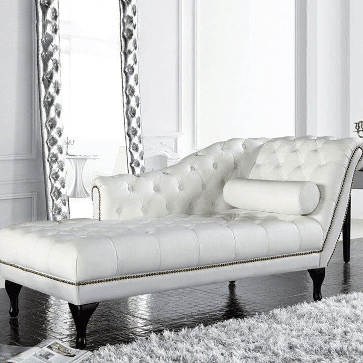 Living Room Chaise Flare Arm Leather Chaise Lounge with Tufted Upholster