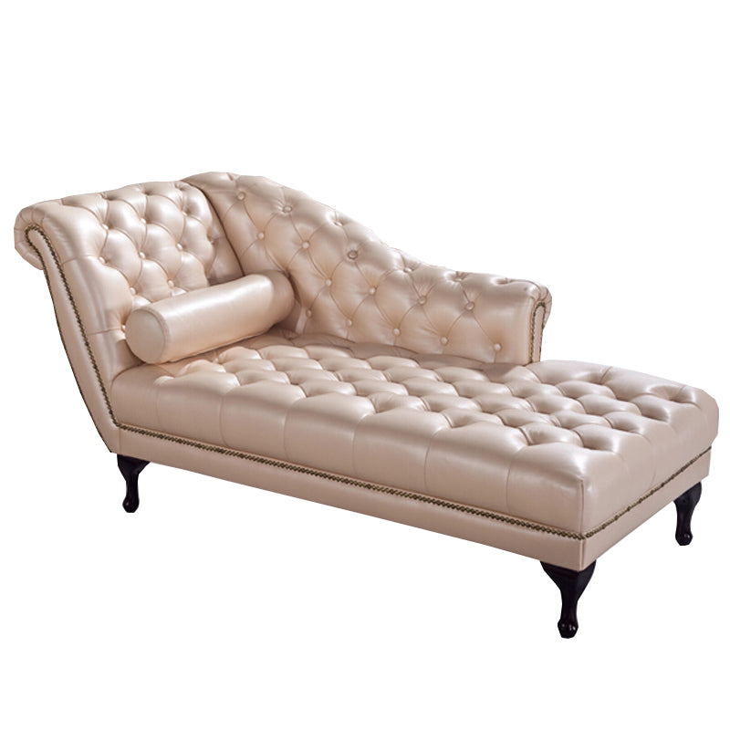 Living Room Chaise Flare Arm Leather Chaise Lounge with Tufted Upholster