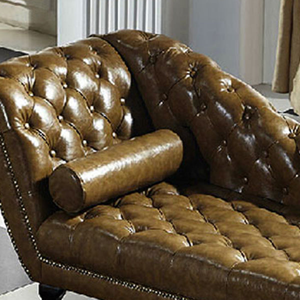Living Room Chaise Flare Arm Leather Chaise Lounge with Tufted Upholster