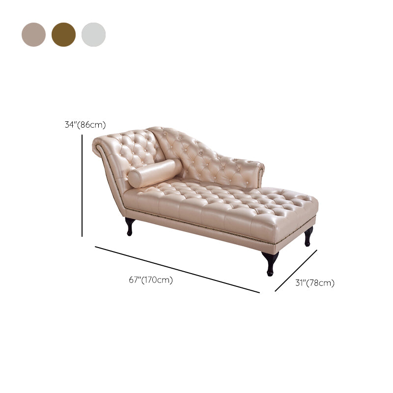 Living Room Chaise Flare Arm Leather Chaise Lounge with Tufted Upholster