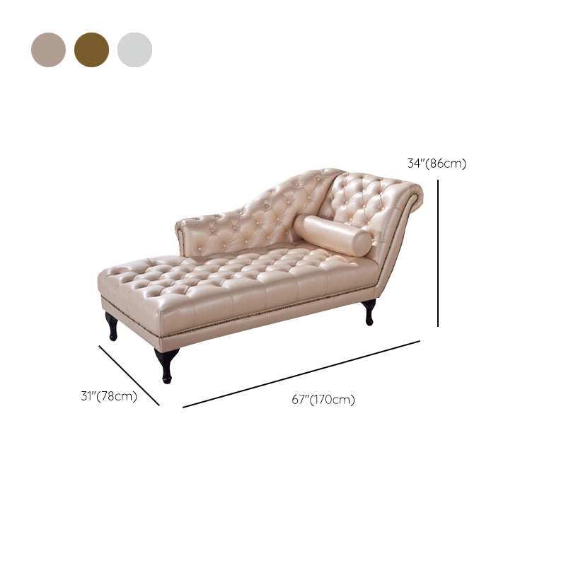 Living Room Chaise Flare Arm Leather Chaise Lounge with Tufted Upholster