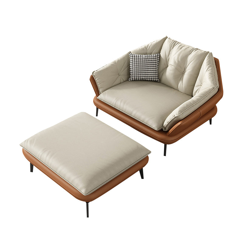 Tufted Genuine Leather Sectionals Flared Arm Beige Cushions Sectional Sofa