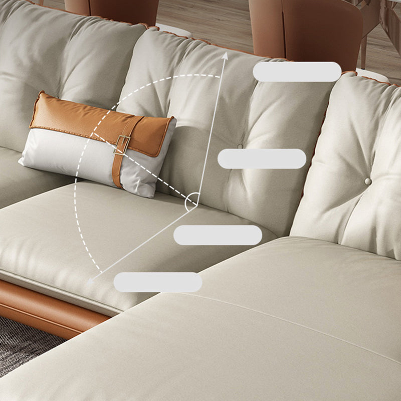 Tufted Genuine Leather Sectionals Flared Arm Beige Cushions Sectional Sofa